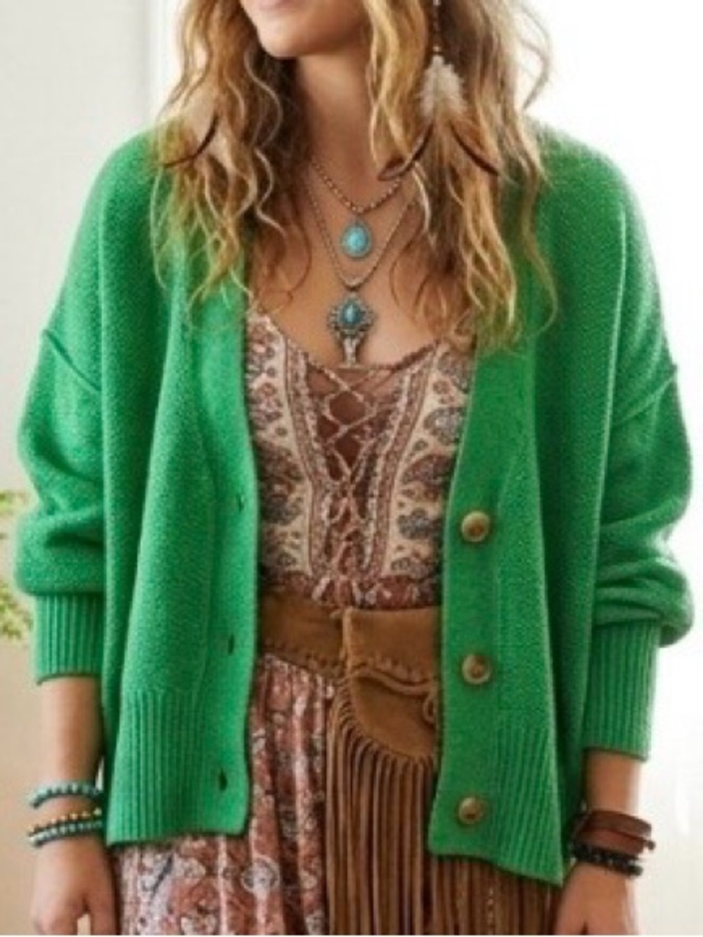 GeeGee Green Lightweight Cardigan Sweater Size Large